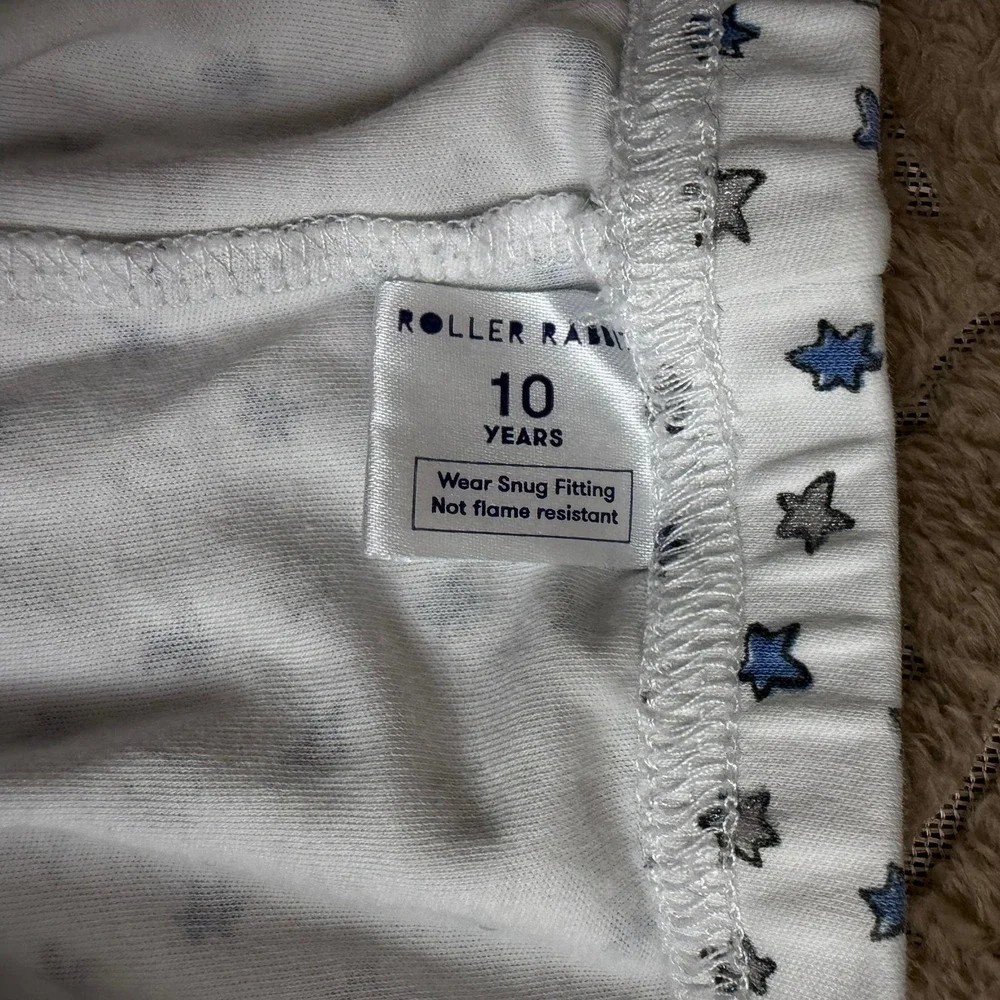 Roller Rabbit Pajama Set Size 10 White Blue Star Pima Cotton Henley Snug Fit